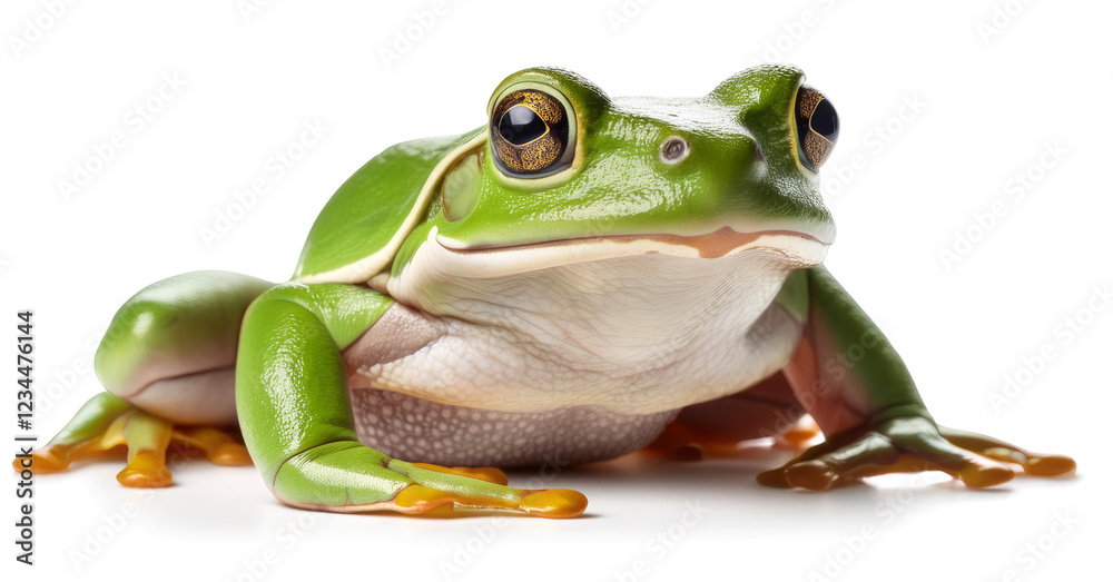 Naklejka premium ヨーロッパアマガエル。白背景。（European green tree frog on white background） 