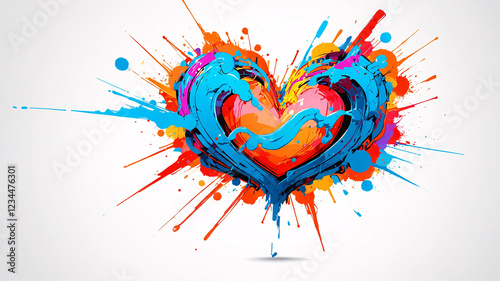 Striking Abstract Love Painting with Orange and Blue Colorful Paint Splashes for Emphasis heart shaped illustration retro wallpaper