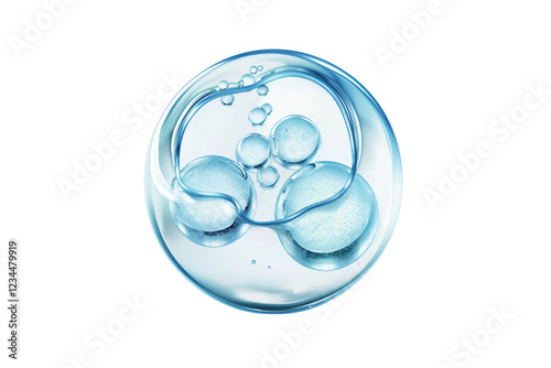 Molecules inside bubbles on blue background Collagen serum bubble	