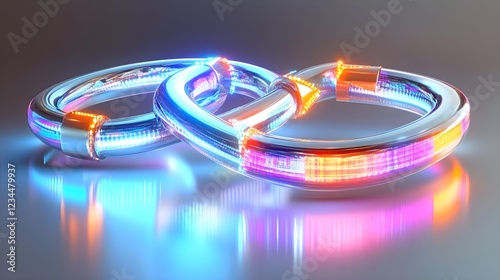 glowing neon rings, linked, abstract - abstract & geometric shapes