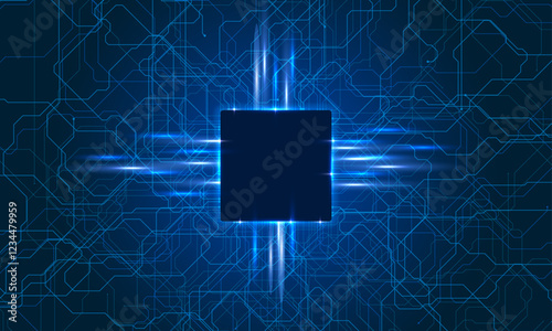 AI Artificial Intelligence chipset on circuit board in futuristic concept suitable for future technology artwork, Web Banner Abstract background, High tech technology geometric and connection system