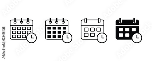Calendar icon set. Calendar symbol. calendar vector icon. Date and schedule symbols. Calendar silhouette set. 