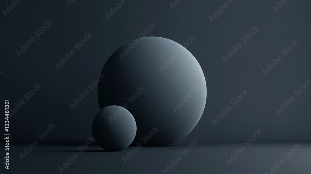 Two dark grey spheres on dark background. Two dark grey spheres on dark background.