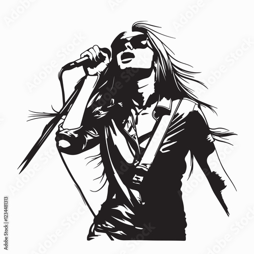 Silhouette lady rocker in perform image vector isolated on white background.