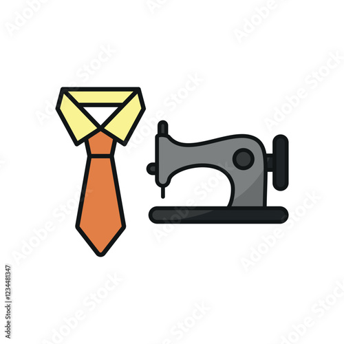 Sewing machine and tie set tailor and fashion icon with a sleek and minimalistic design, perfect for fashion designers, clothing brands, and sewing projects.