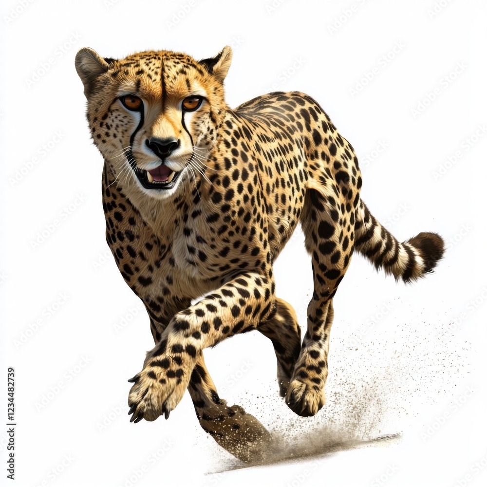 Fototapeta premium Cheetah Running Fast in Desert Landscape with Dynamic Pose and Motion Blur Effect