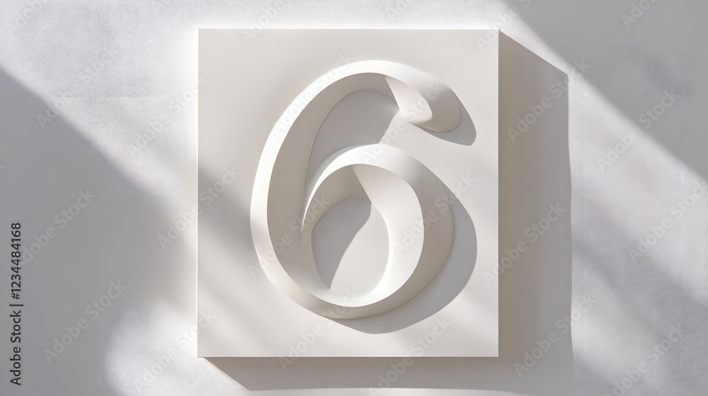 Fototapeta premium 6. A white canvas with the number 6, minimalistic design with no extra details