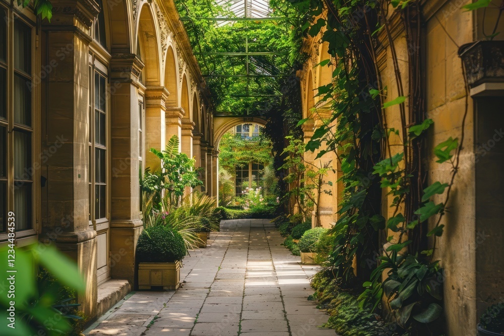 Fototapeta premium Garden architecture cityscape alleyway.