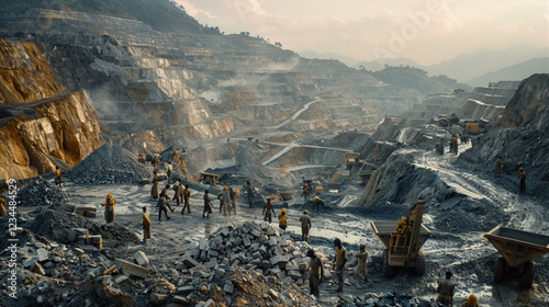 Workers in a Congolese mine extract raw minerals by hand; their labor revealing the challenging conditions of a critical yet demanding industry. photo