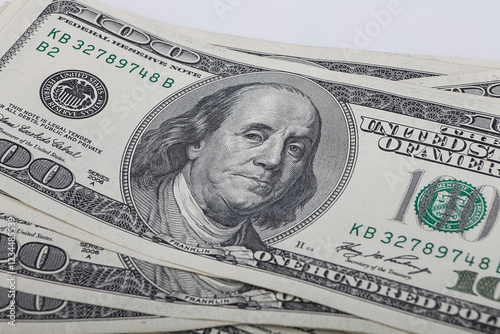 Close up of one hundred dollar banknotes. Business and finance concept.