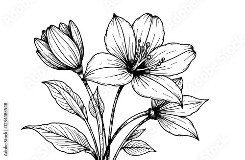 Coloring. Flowers are depicted on a white background, black and white linear image. Postcard