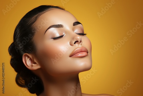 Happy afro american woman smiling and touching her flawless glowing skin with joy. SPA and beauty photo