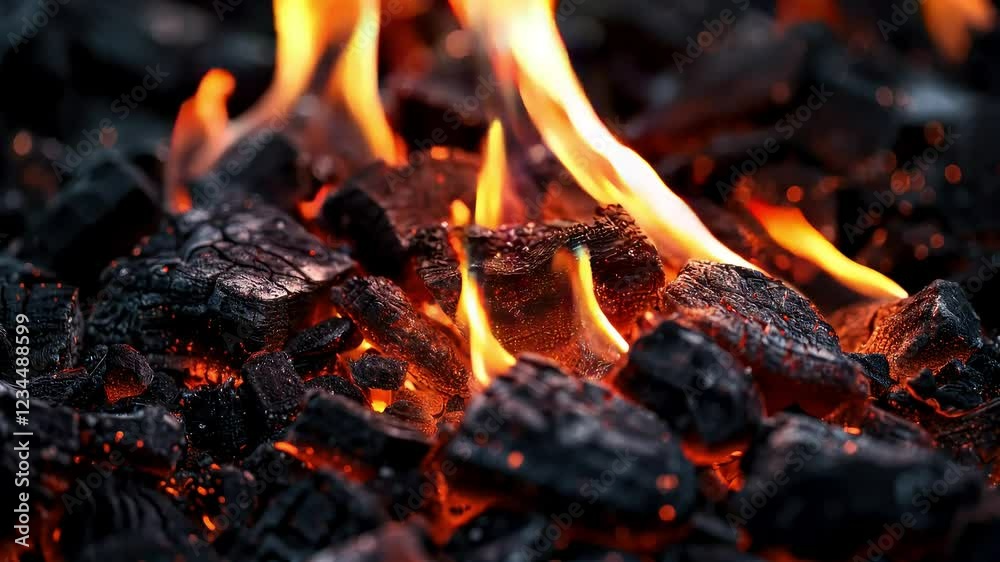 Smoldering Charcoal Embers Emitting Vibrant Orange Flames And Radiant Heat Smoldering Charcoal Embers Emitting Vibrant Orange Flames And Radiant Heat