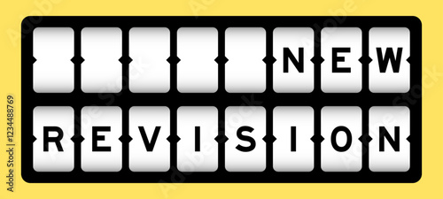 Black color in word new revision on slot banner with yellow color background