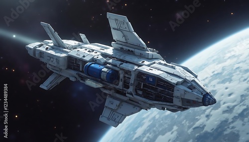 Wallpaper Mural Futuristic Spaceship: A Detailed White Vessel Soaring Above Earth Torontodigital.ca