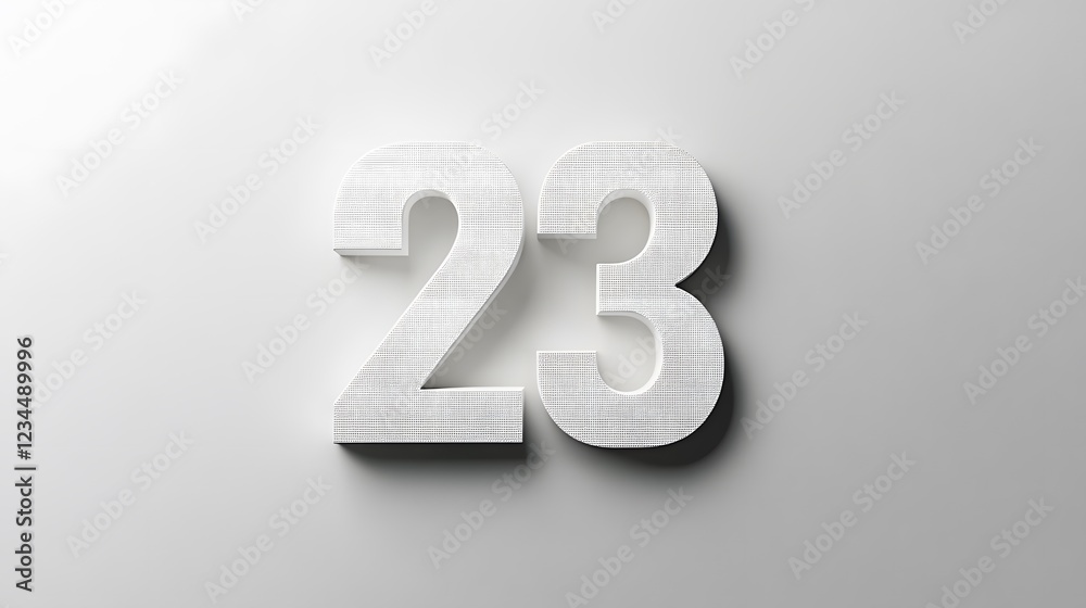23. A white backdrop with the number 23, slightly futuristic font 23. A white backdrop with the number 23, slightly futuristic font