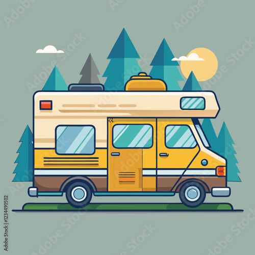  RV Camping Car Illustration Vector