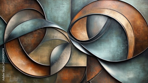 Abstract metallic wall art curves, studio, textured background, interior design