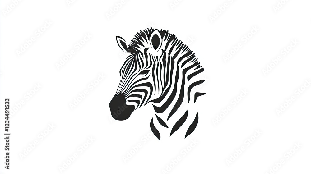 Naklejka premium Zebra head profile, graphic design element, white background, simple illustration, logo design