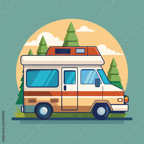  RV Camping Car Illustration Vector