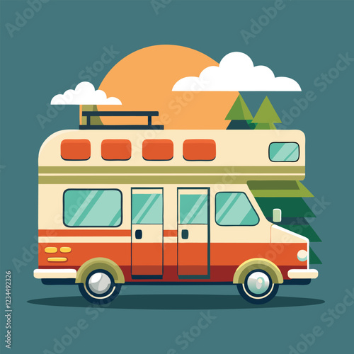  RV Camping Car Illustration Vector