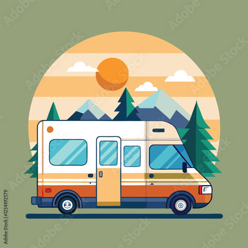  RV Camping Car Illustration Vector
