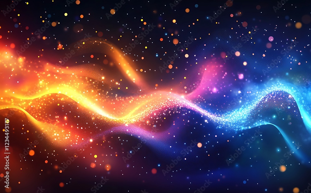 Obraz premium Abstract background with colorful swirls of light and particles on a dark gradient, vector illustration,