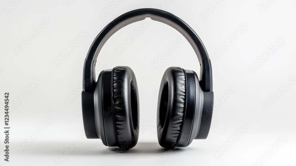 Modern Black Wireless Headphones on White Background Modern Black Wireless Headphones on White Background