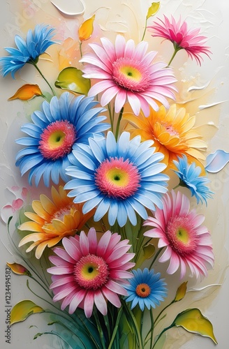 Vibrant Watercolor and Oil Painting of Colorful Daisies on Floral Background Phone Wallpaper
