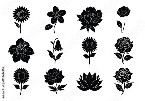 Flower silhouette set. Flowers bundle vector illustration on white background