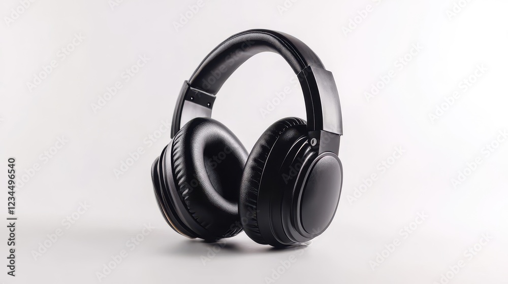 Sleek Black Wireless Headphones on White Background Sleek Black Wireless Headphones on White Background