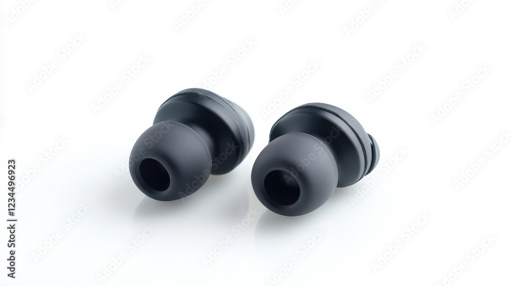 Black Earbuds on White Background for Audio Enthusiasts Black Earbuds on White Background for Audio Enthusiasts