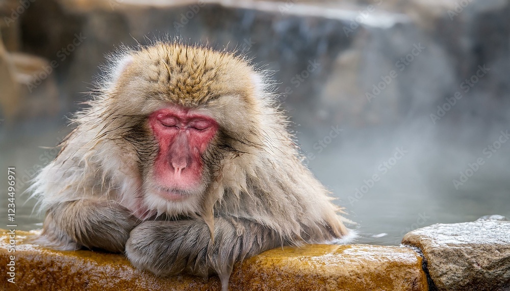 Obraz premium 温泉に入っている猿