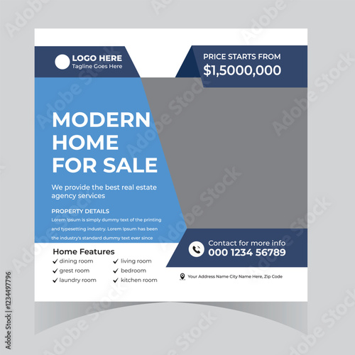 Real estate home house rent buy sale social media post design web template square flyer banner poster 