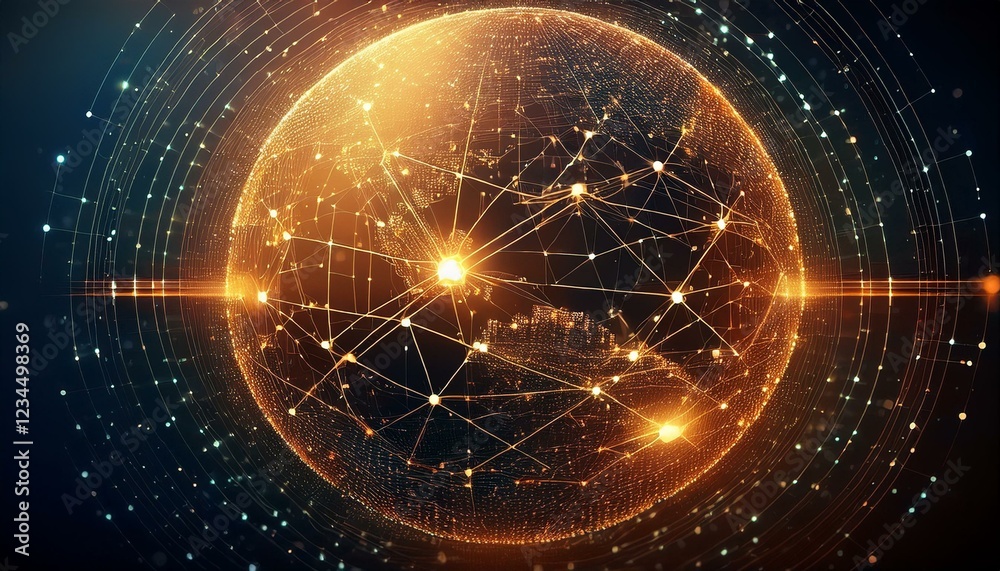 Obraz premium futuristic sphere made of dots connection circle worldwide communication, digital global internet connectivity concept