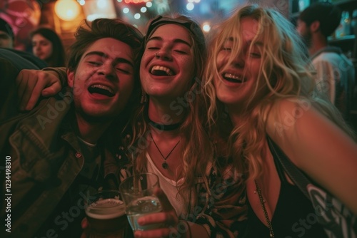 Group of friends having fun laughing adult party.