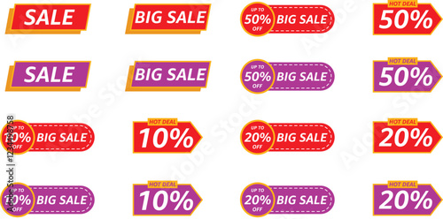 10% 50% 20% Discount. Sale tags set vector badges template. Big Sale. Special offer symbol. Discount promotion. Discount badge shape. Vector design