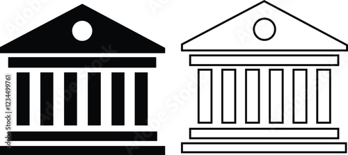 set of black Bank icon. Suitable for website design, logo, app, template, and ui. Bank building, best line icon