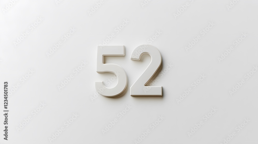 52. A plain white backdrop featuring number 52 in minimalistic font 52. A plain white backdrop featuring number 52 in minimalistic font