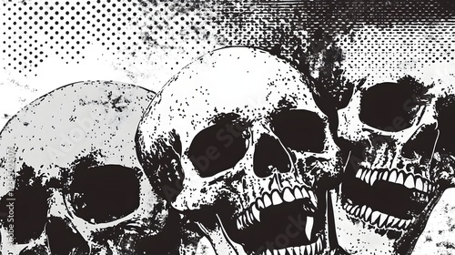Surreal Monochrome Skull Collage with Grungy Backdrop for Conceptual Dark Art