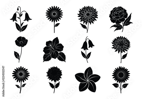 Flower silhouette set. Flowers bundle vector illustration on white background