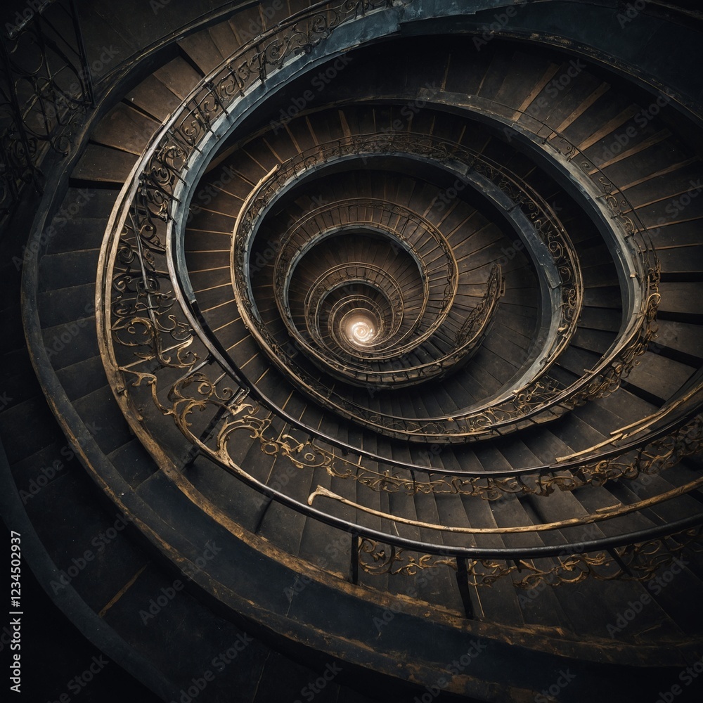 Fototapeta premium A single spiral staircase twisting into infinity.