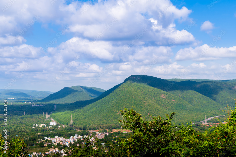 Fototapeta premium view of the mountains under blue sky.