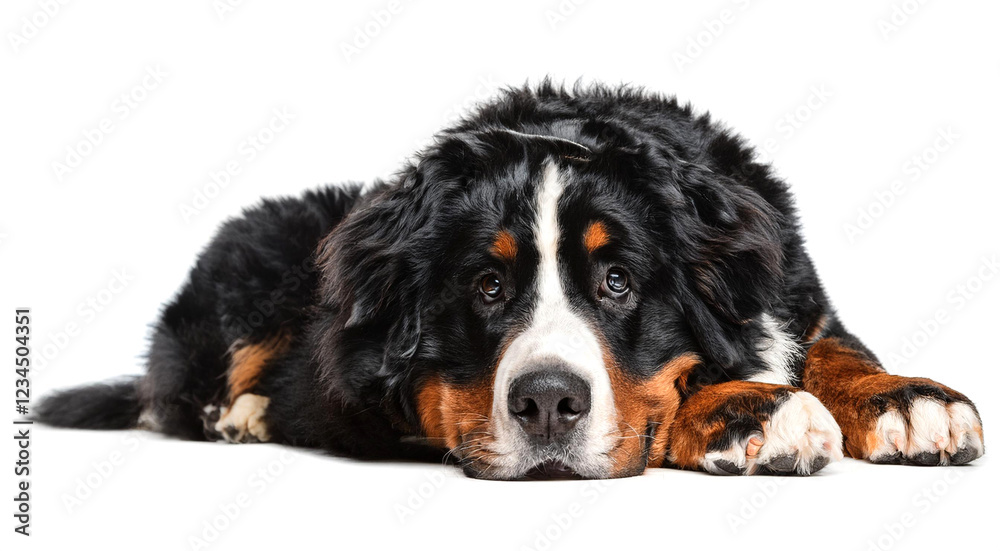 寝転がっているバーニーズマウンテンドッグ。白背景。(Bernese Mountain Dog lying down on white background)
寝転がっているバーニーズマウンテンドッグ。白背景。(Bernese Mountain Dog lying down on white background)