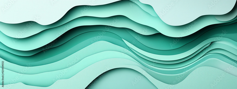 Fototapeta premium Abstract paper waves in teal tones