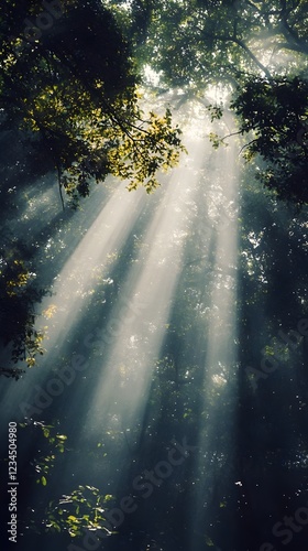 sun rays through the forest at midday