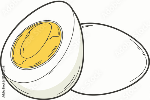 Hard-boiled egg, cross-section, vibrant yellow yolk, white egg white, smooth texture, high contrast, clean background, food photography, macro shot, appetizing, nutritious, culinary detail, spheric
