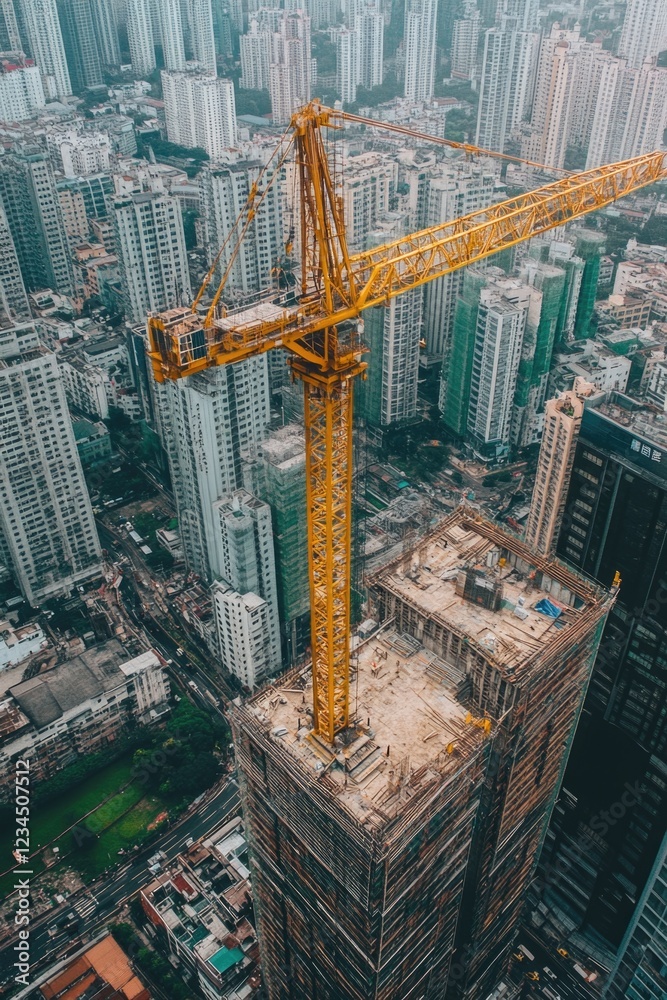 Obraz premium Construction Crane on Tall Building