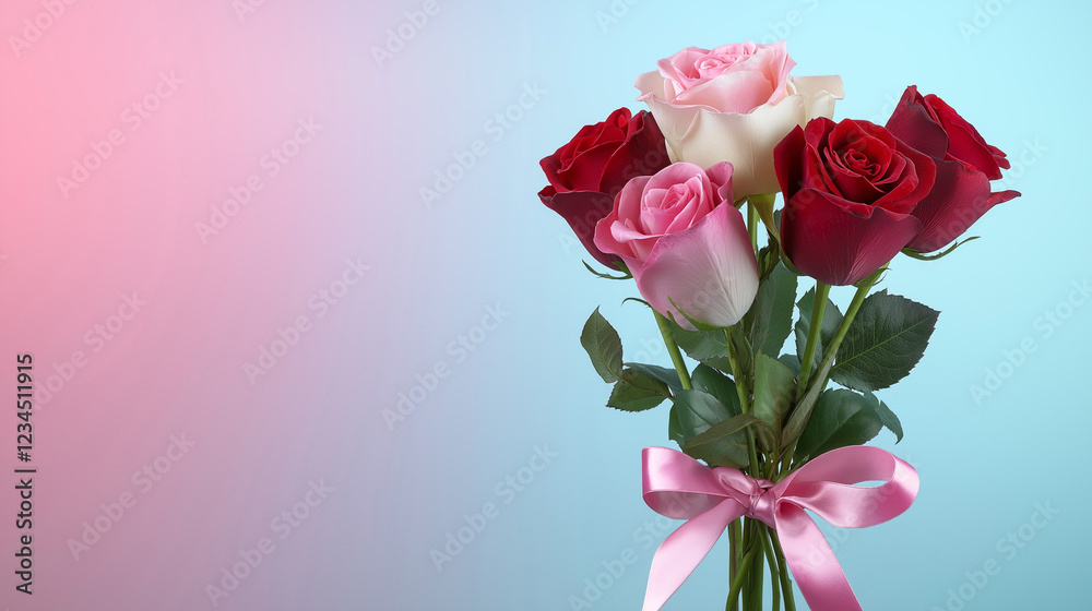 Fototapeta premium Red and Pink Roses with Pastel Gradient Background