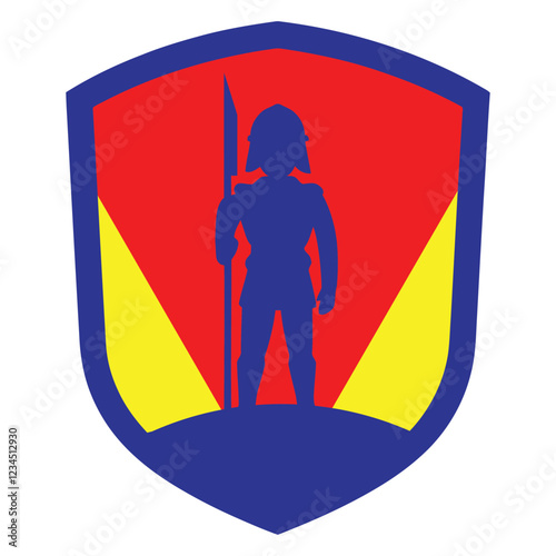 Silhouetted Warrior on a Shield with flag